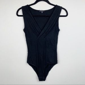 NWT Ribbed Black Faux Wrap V-Neck Snap Bodysuit